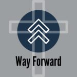 Cross with arrows pointing forward with the words way forward